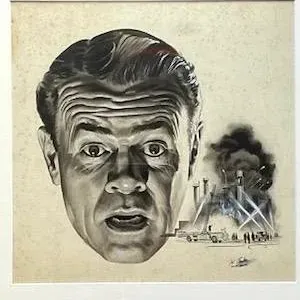 Vintage MCM Signed Sci-Fi Male Portrait Ink Drawing — additional photo 4