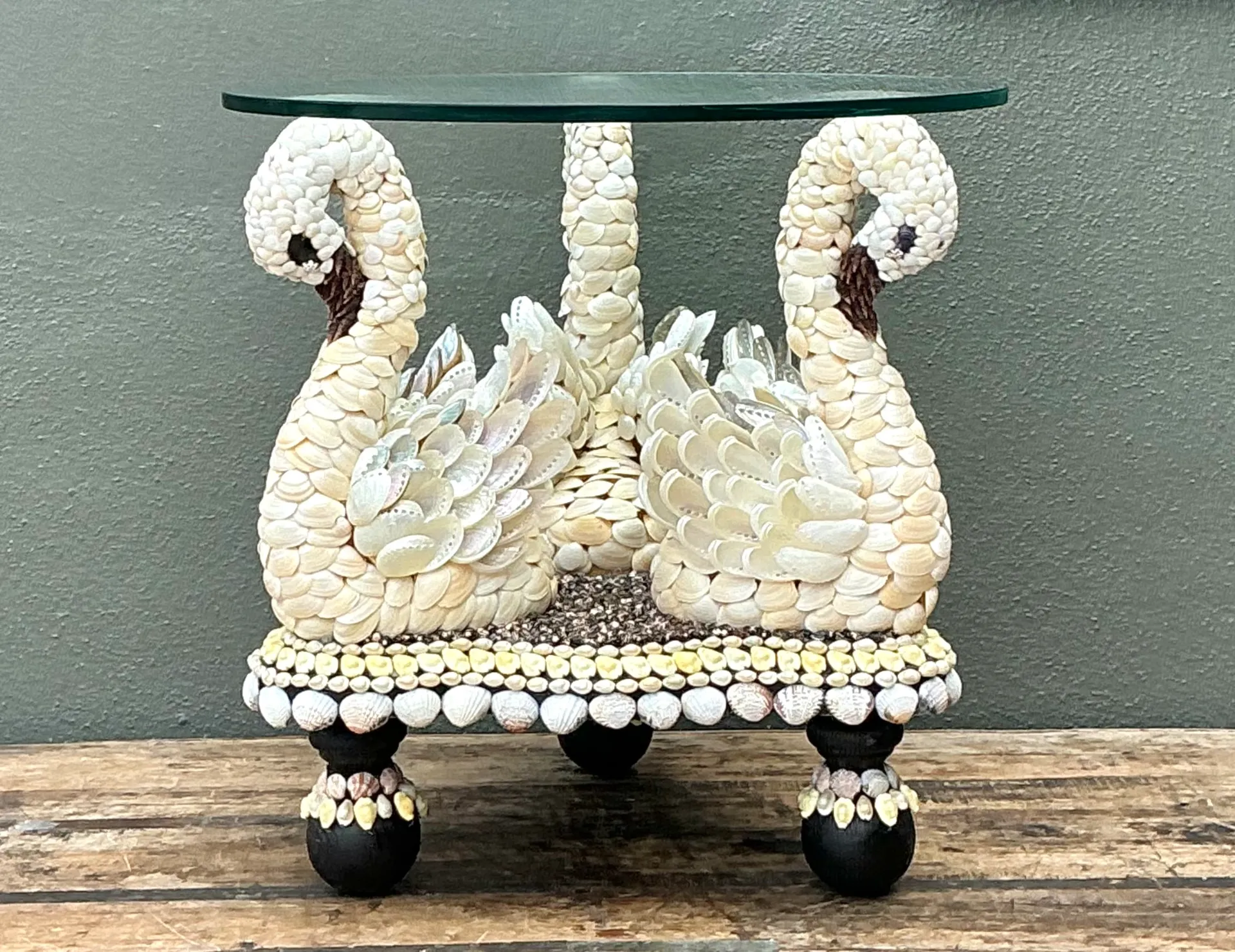 Vintage Shell Encrusted Wood Swan Table — additional photo 1