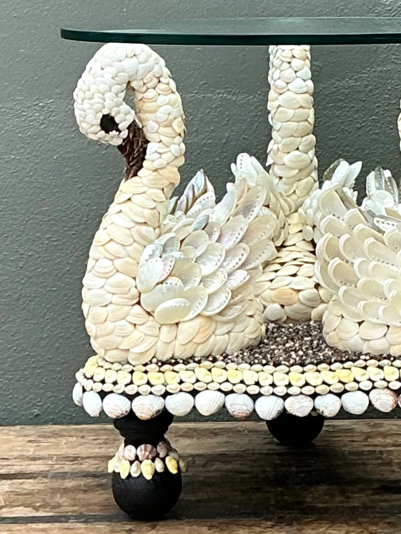 Vintage Shell Encrusted Wood Swan Table — additional photo 3