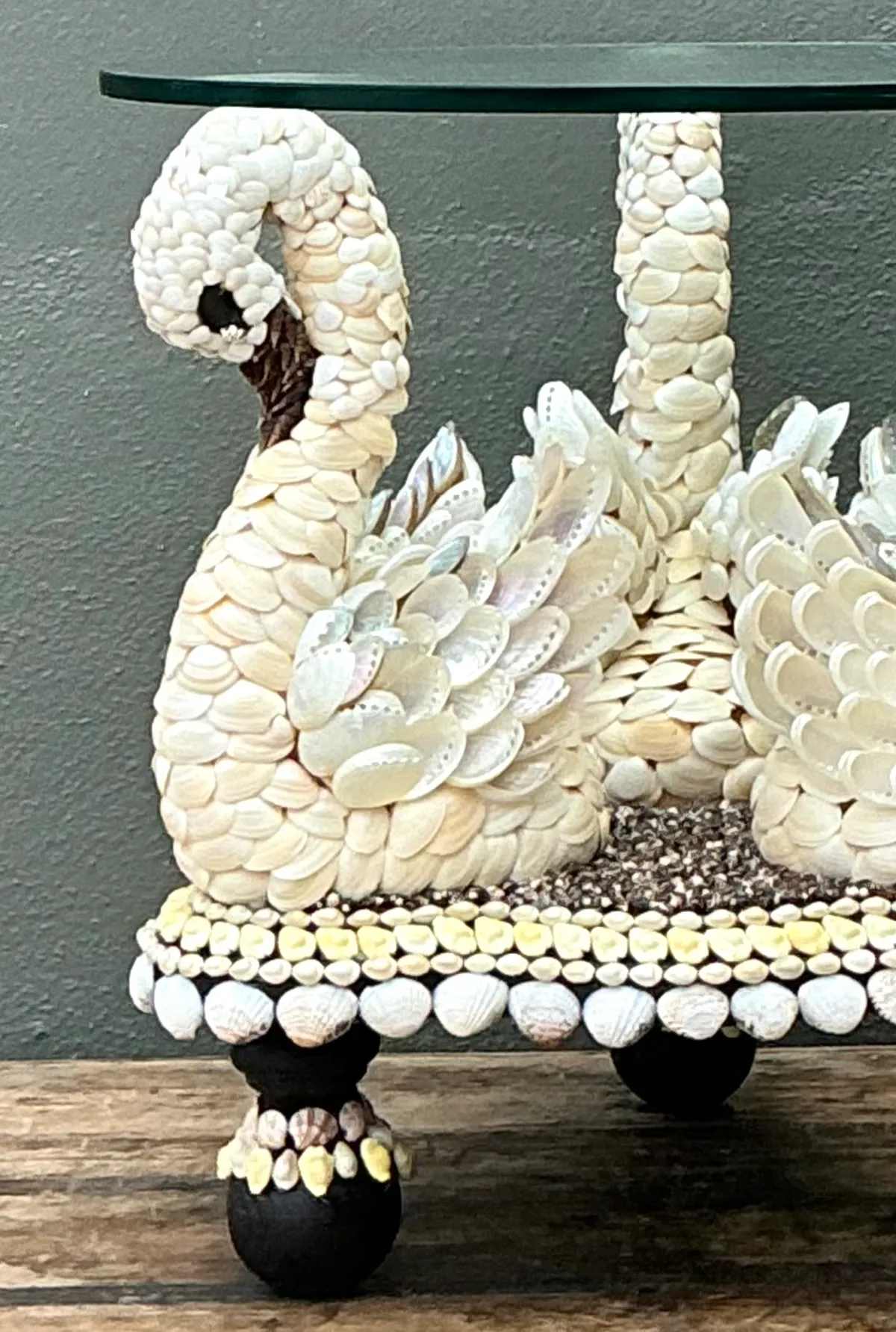 Vintage Shell Encrusted Wood Swan Table — additional photo 3