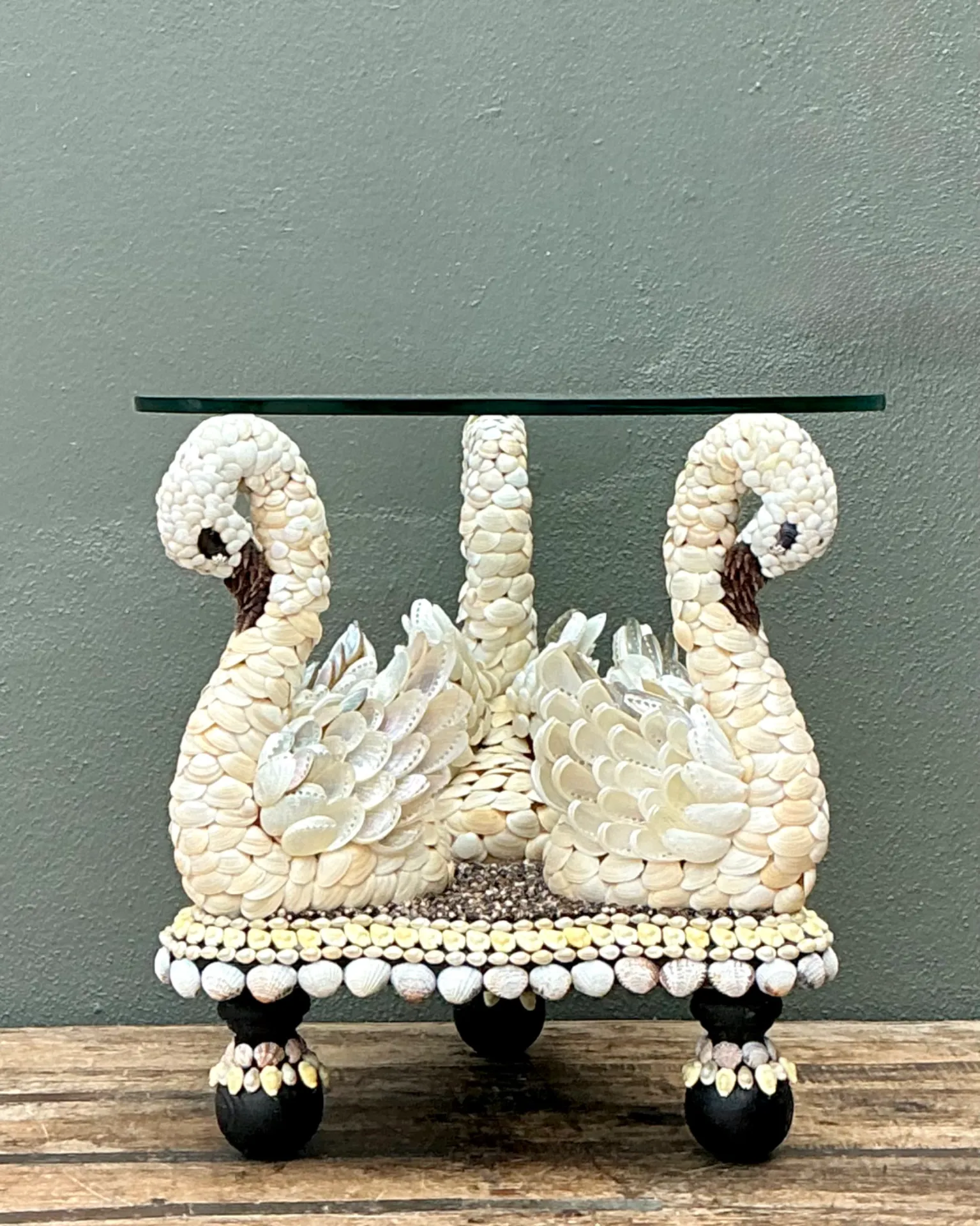 Vintage Shell Encrusted Wood Swan Table — additional photo 4