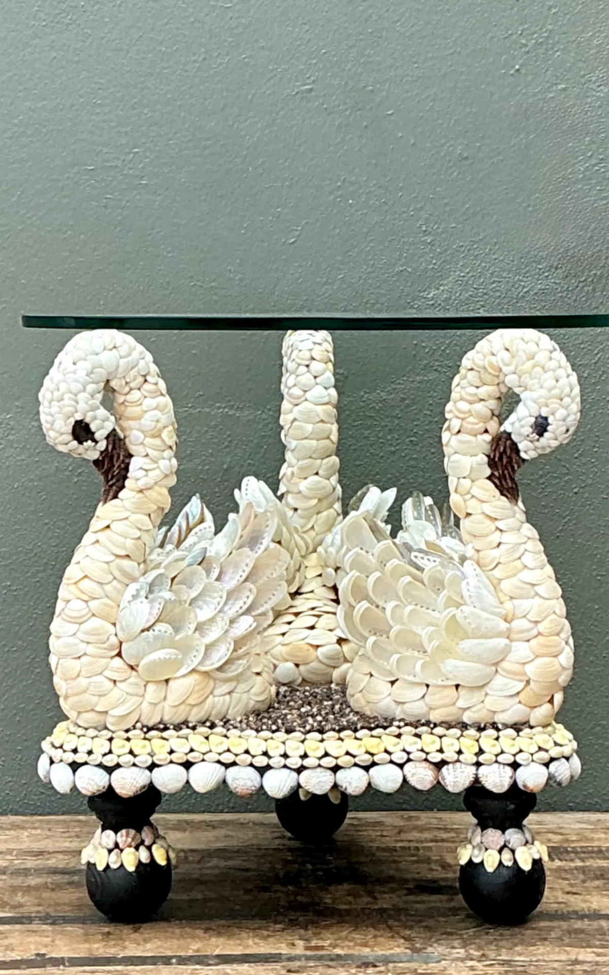Vintage Shell Encrusted Wood Swan Table — additional photo 4