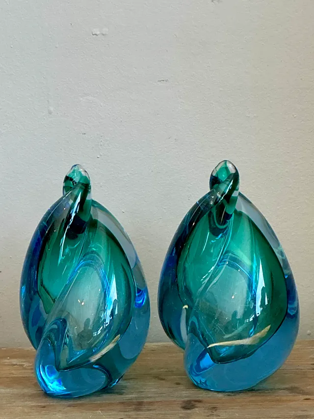 Vintage Italian Alfredo Barbini Murano Sommeroso Blue Flame - A Pair — additional photo 4