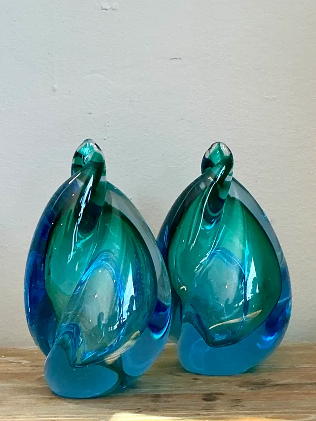 Vintage Italian Alfredo Barbini Murano Sommeroso Blue Flame - A Pair — additional photo 8