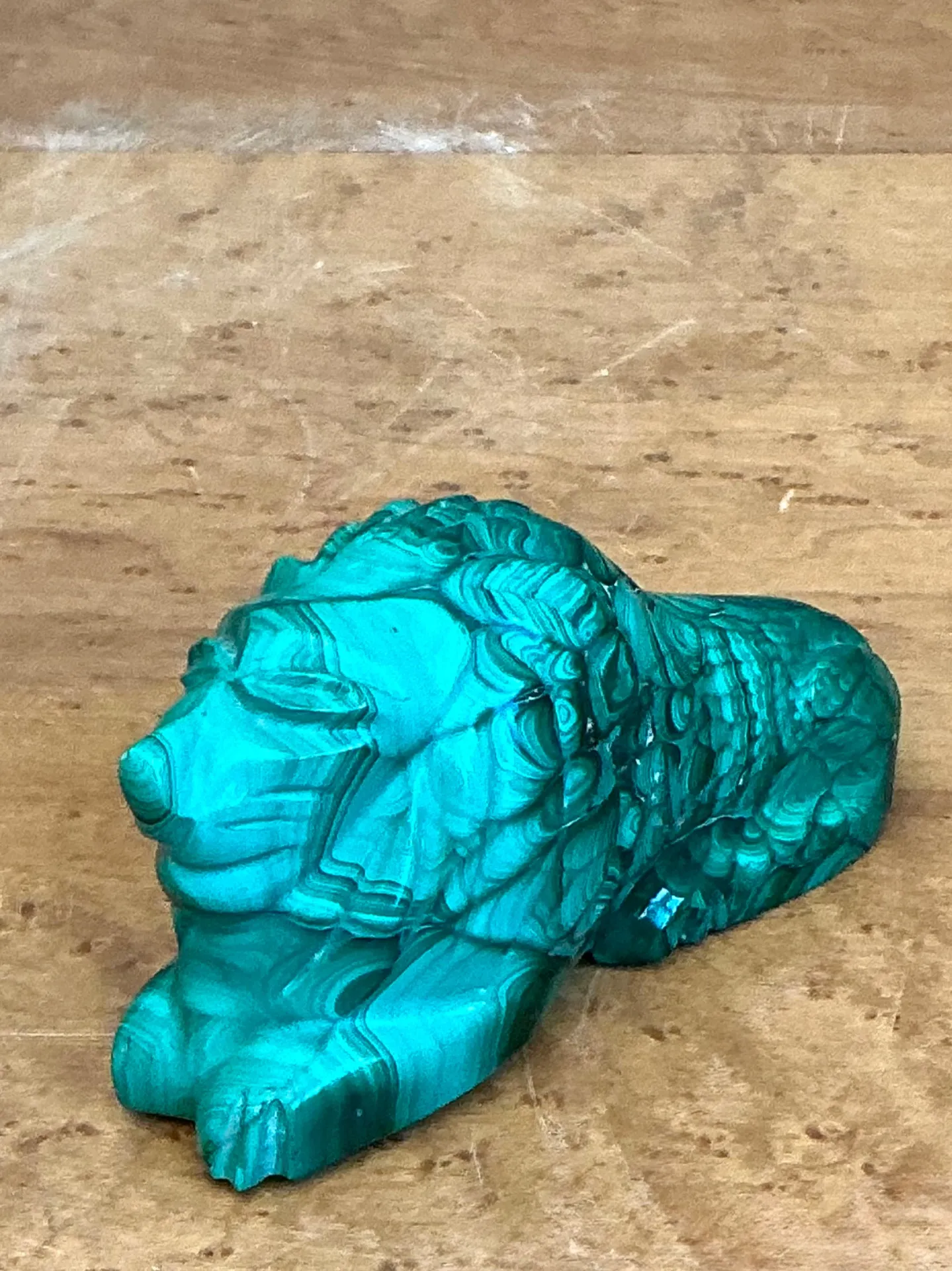 Vintage Malachite Carved Lion Sculpture — additional photo 1