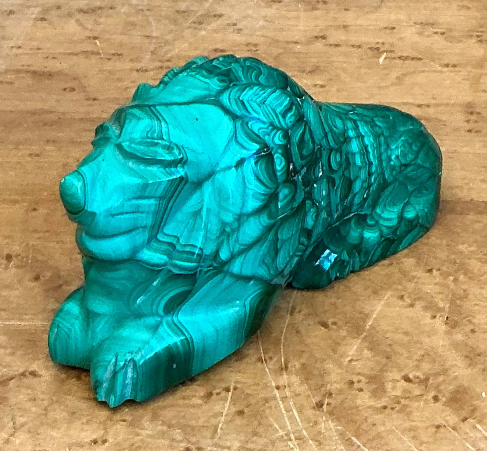 Vintage Malachite Carved Lion Sculpture — additional photo 3