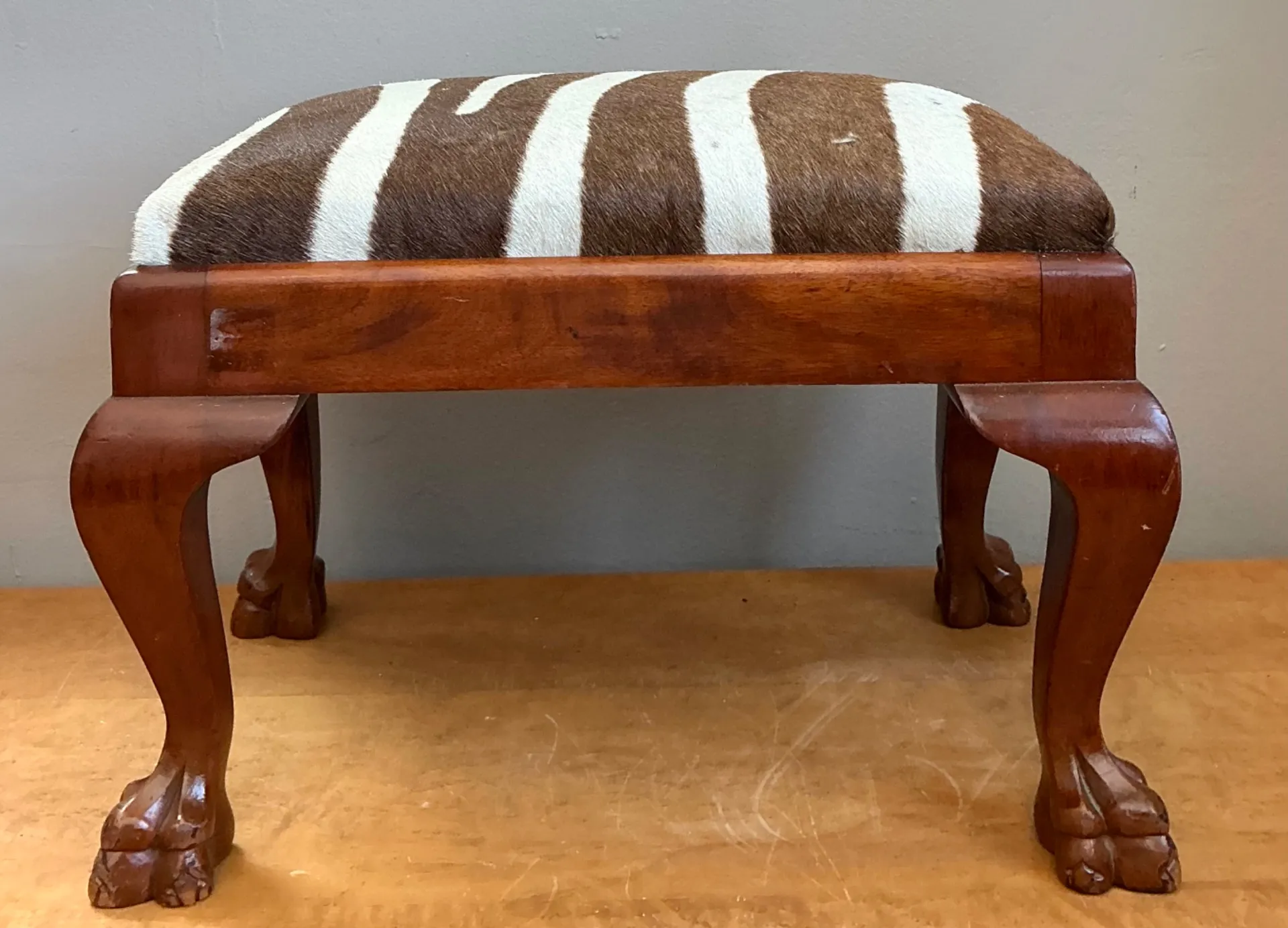 Vintage Zebra Upholstered Claw Foot Stool — additional photo 8