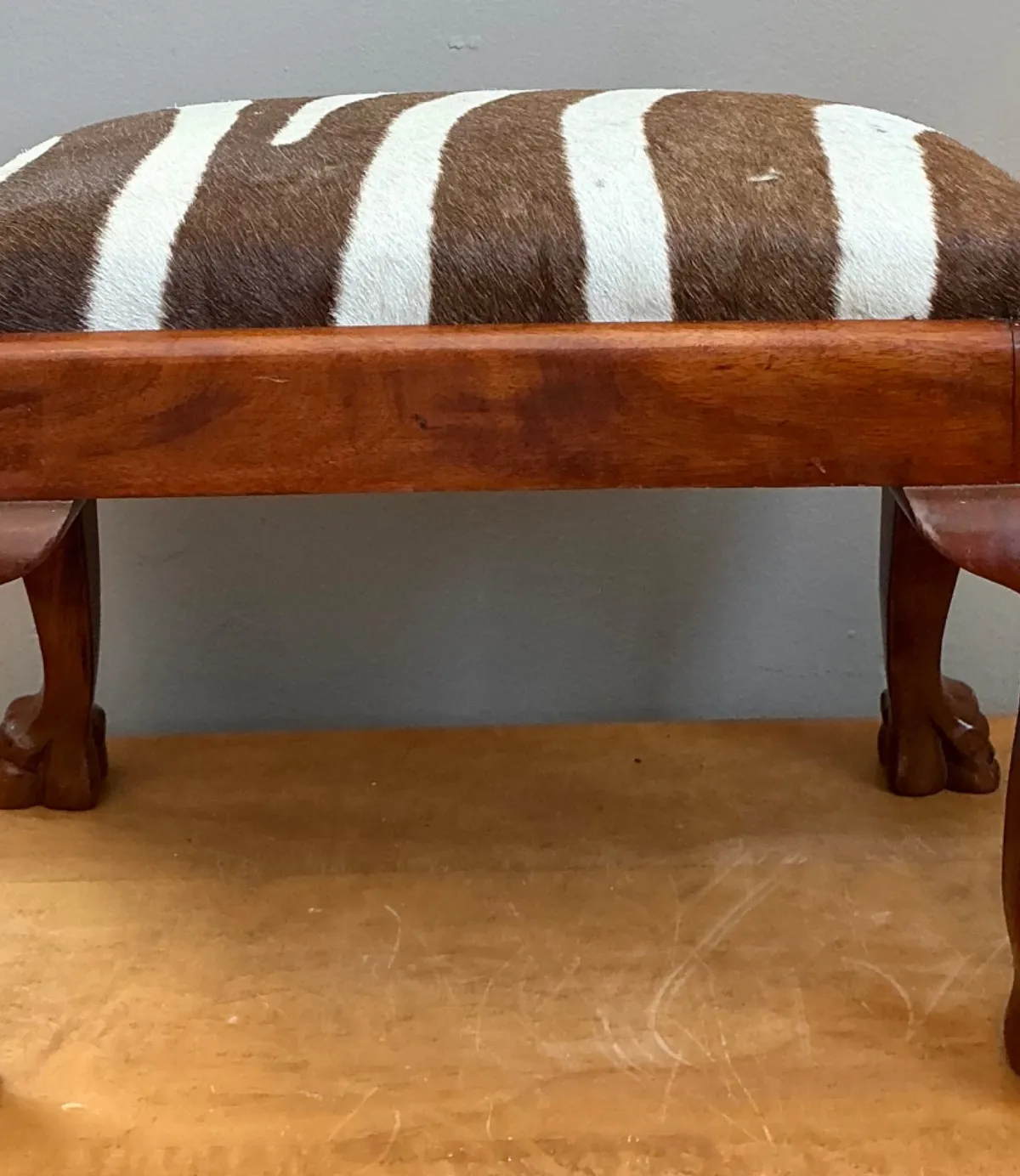 Vintage Zebra Upholstered Claw Foot Stool — additional photo 8