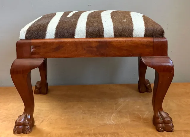 Vintage Zebra Upholstered Claw Foot Stool — additional photo 8