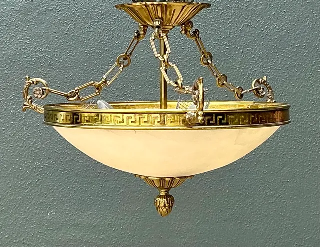 Vintage Metal and Glass Greek Key Pendant Light — additional photo 2