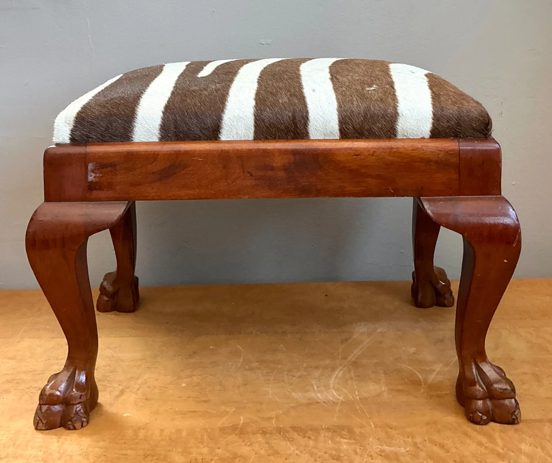 Vintage Zebra Upholstered Claw Foot Stool — additional photo 5