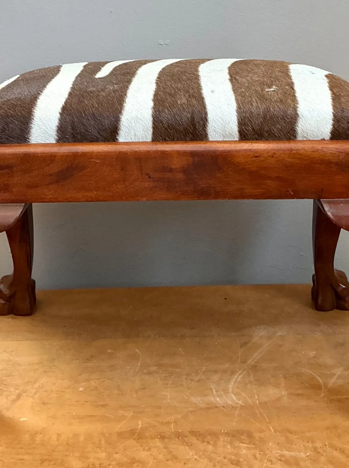 Vintage Zebra Upholstered Claw Foot Stool — additional photo 5