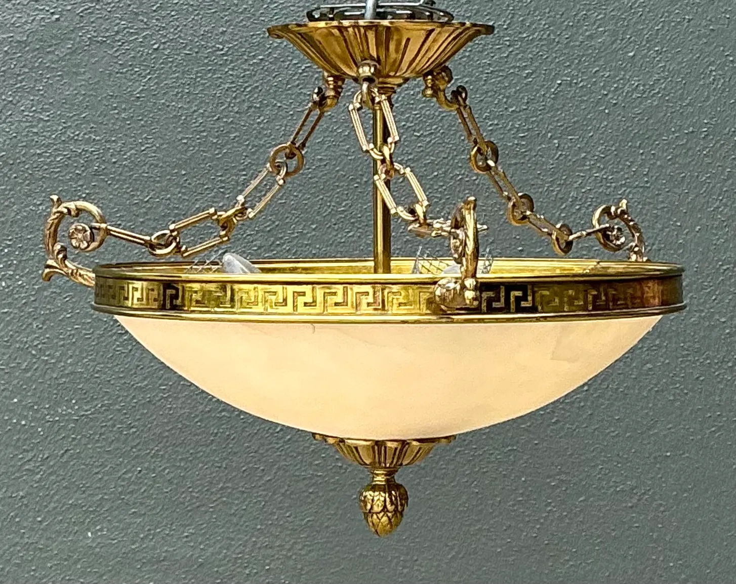 Vintage Metal and Glass Greek Key Pendant Light — additional photo 5