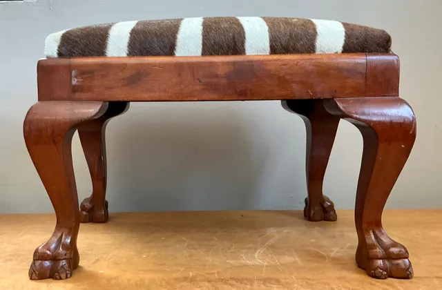 Vintage Zebra Upholstered Claw Foot Stool — additional photo 1