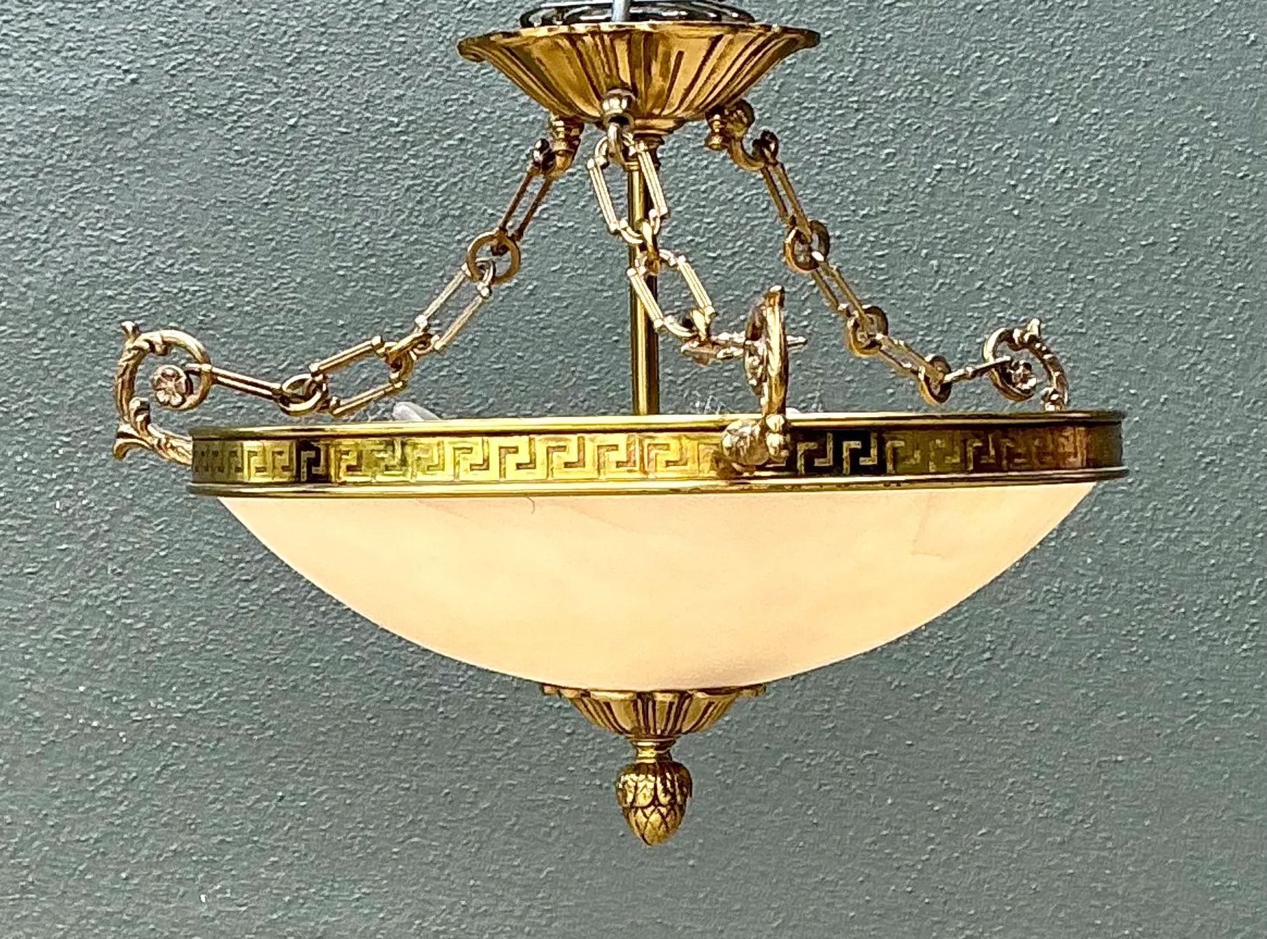 Vintage Metal and Glass Greek Key Pendant Light — additional photo 7