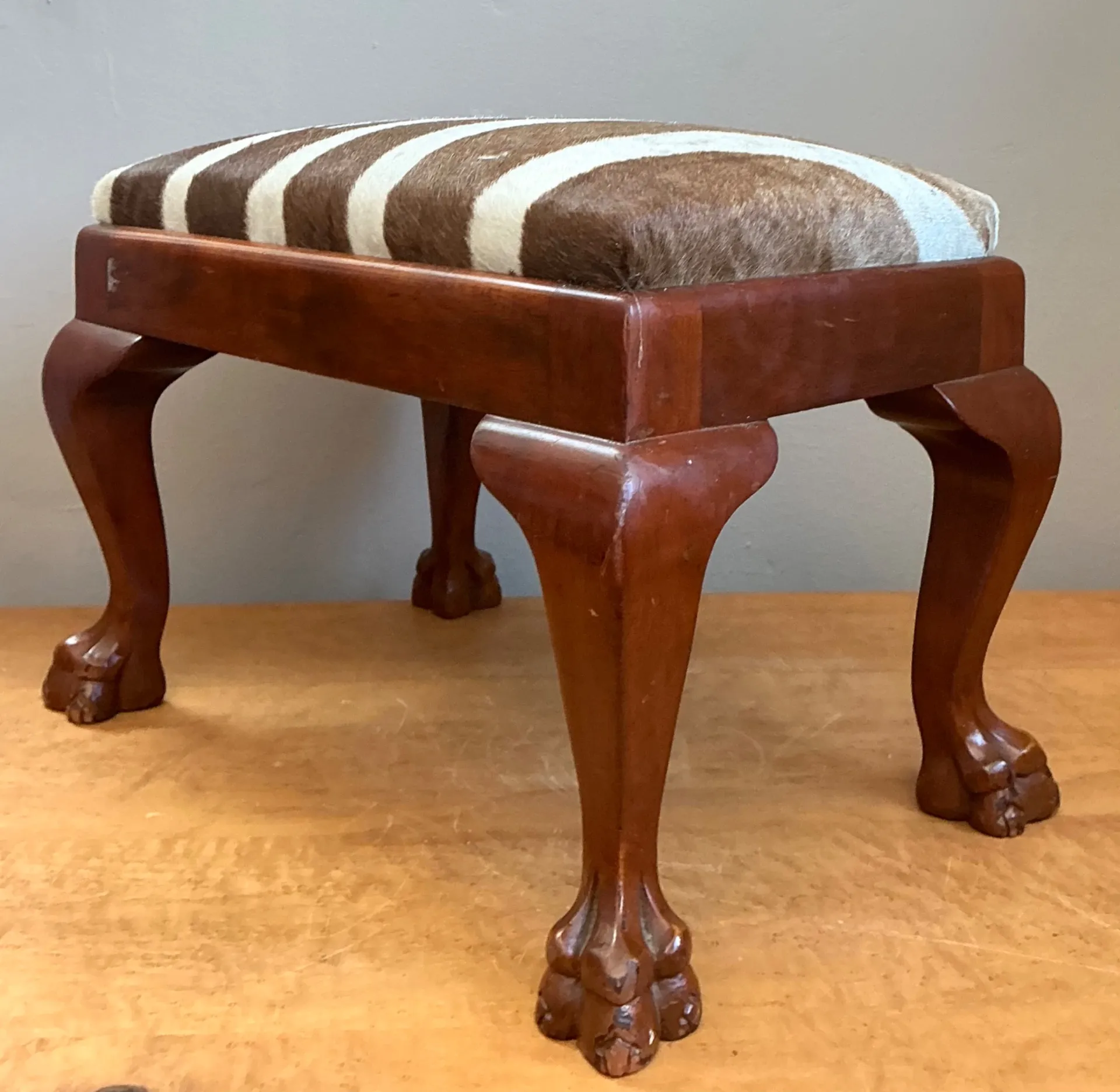 Vintage Zebra Upholstered Claw Foot Stool — additional photo 7