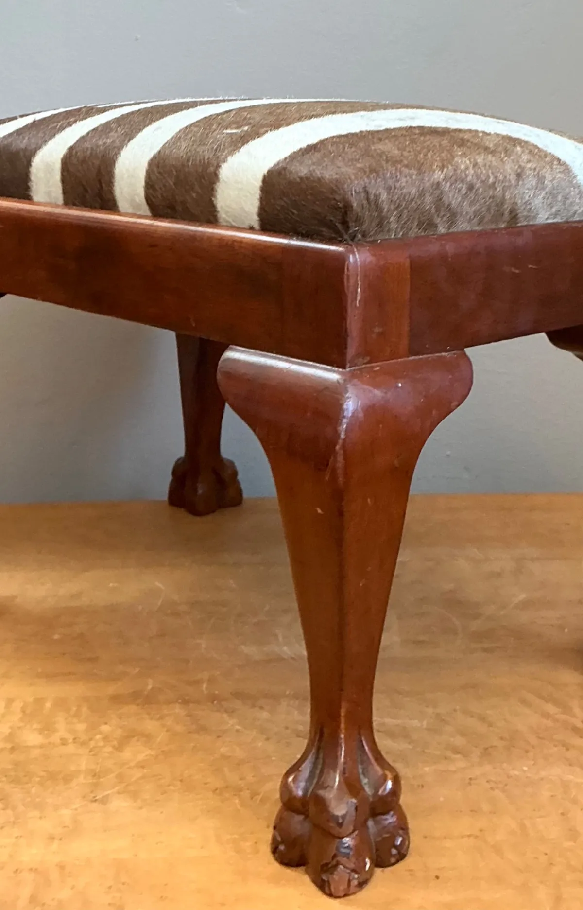 Vintage Zebra Upholstered Claw Foot Stool — additional photo 7