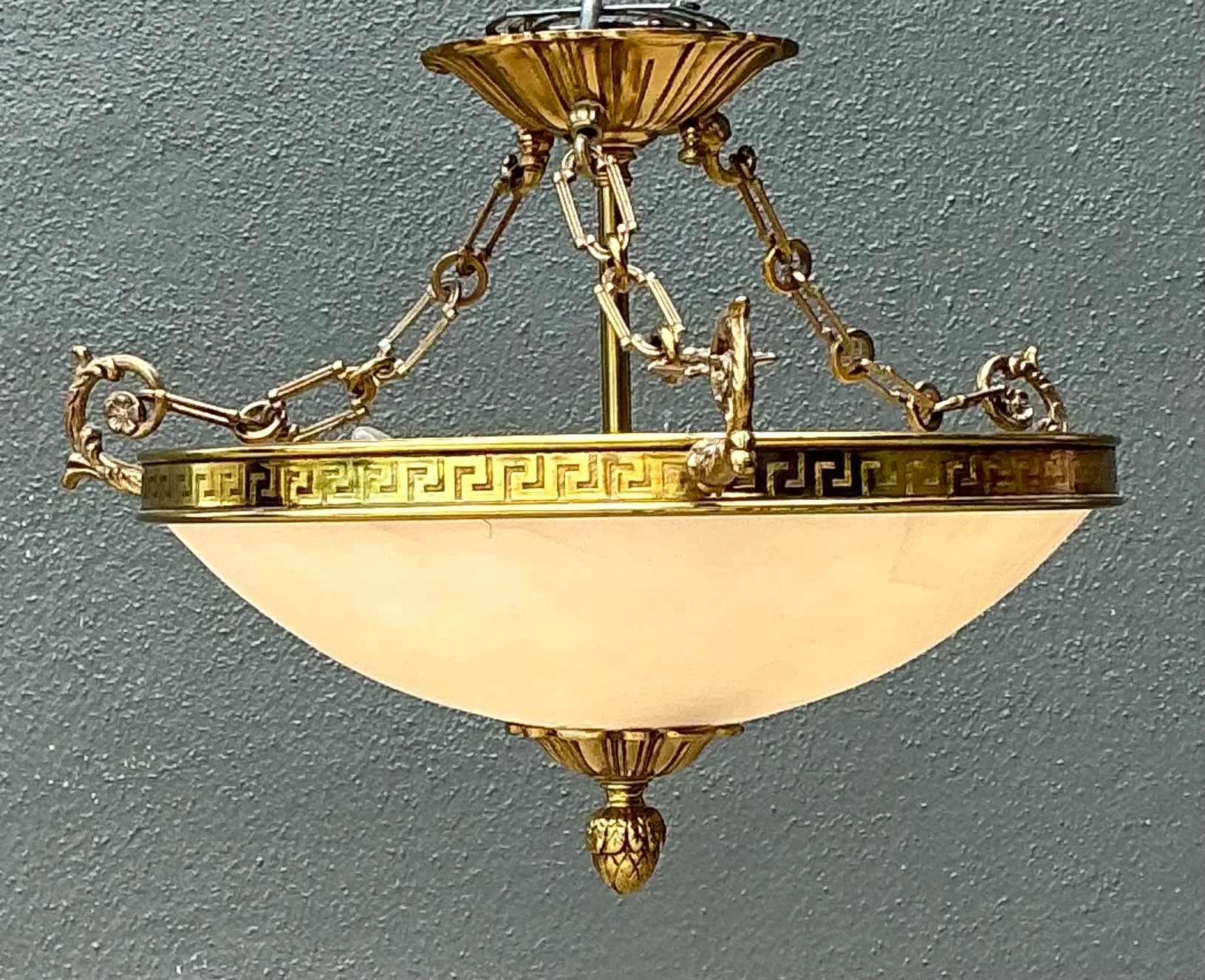 Vintage Metal and Glass Greek Key Pendant Light — additional photo 6