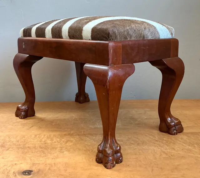 Vintage Zebra Upholstered Claw Foot Stool — additional photo 3