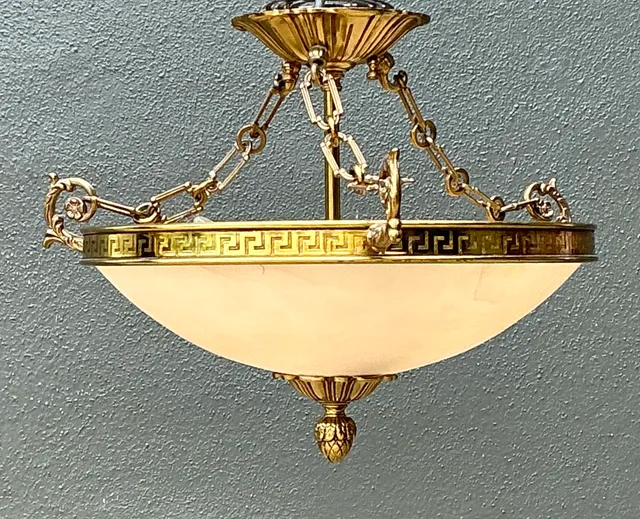 Vintage Metal and Glass Greek Key Pendant Light — additional photo 1