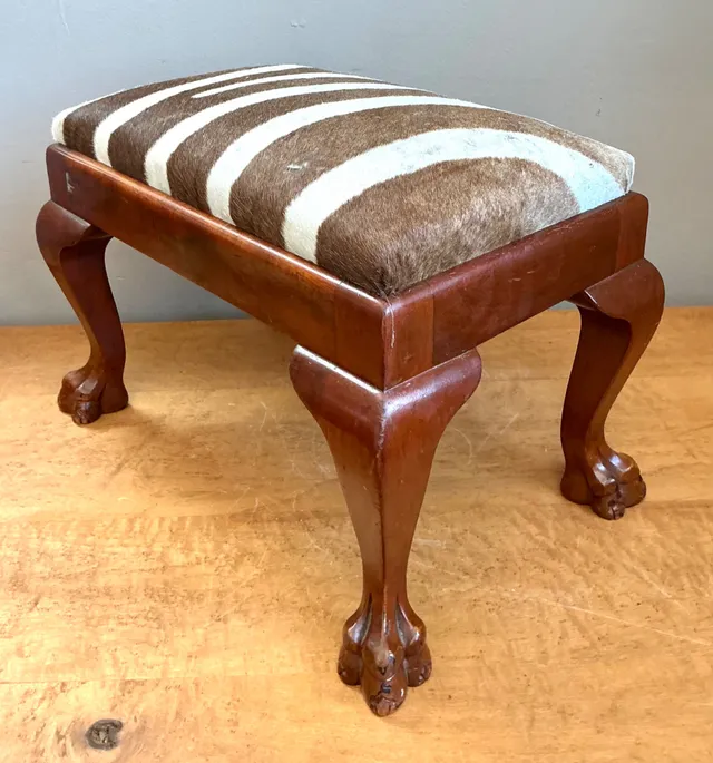 Vintage Zebra Upholstered Claw Foot Stool — additional photo 4