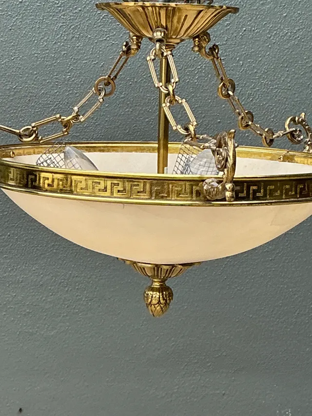 Vintage Metal and Glass Greek Key Pendant Light — additional photo 3