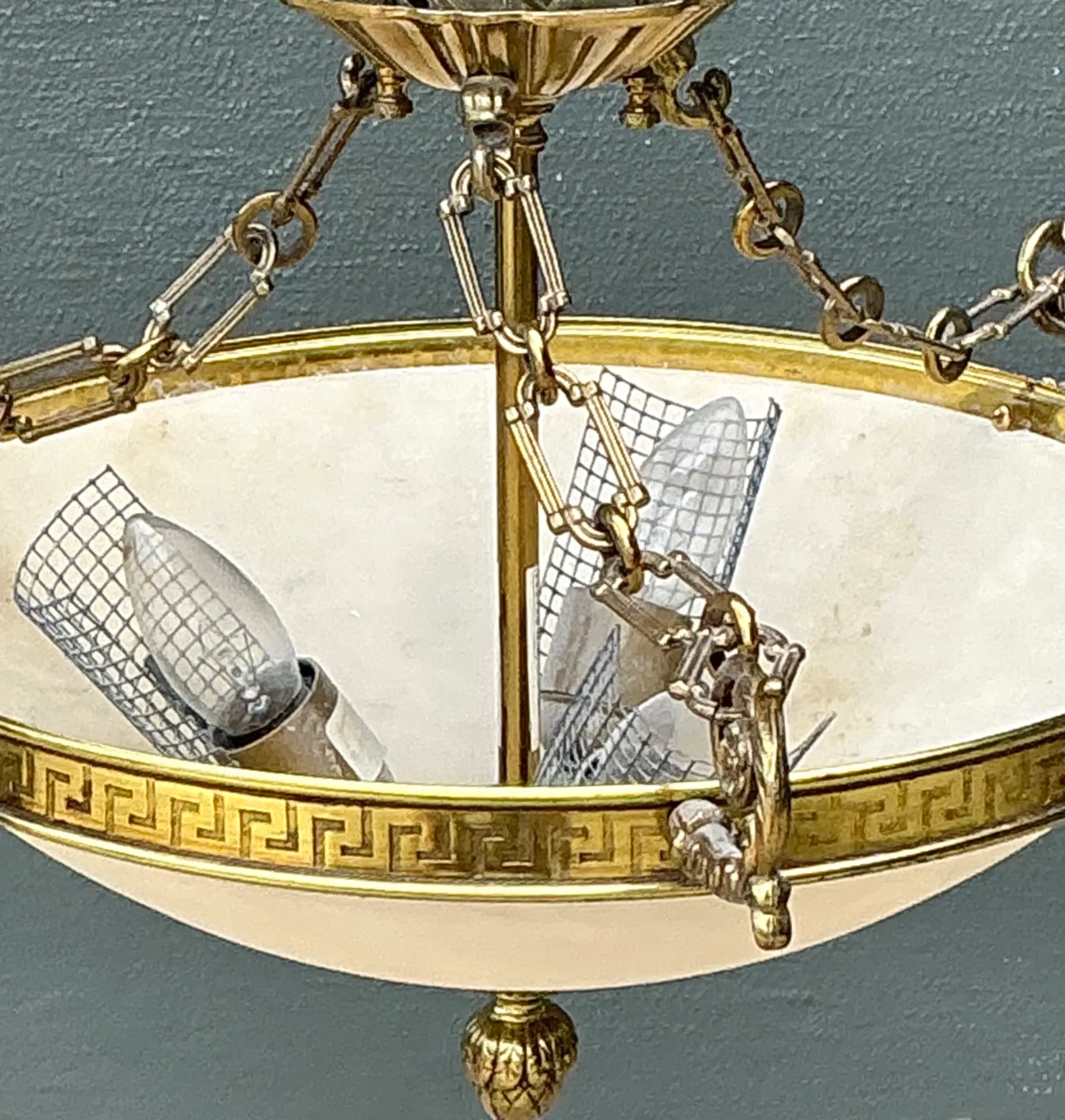 Vintage Metal and Glass Greek Key Pendant Light — additional photo 4