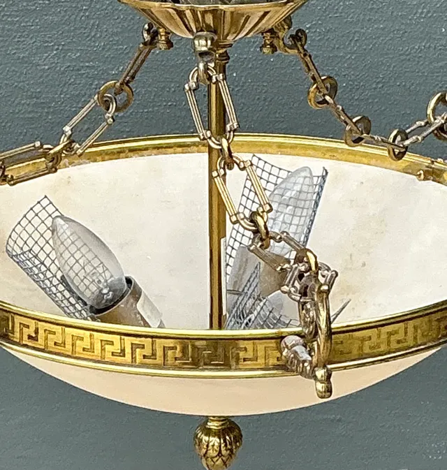 Vintage Metal and Glass Greek Key Pendant Light — additional photo 4