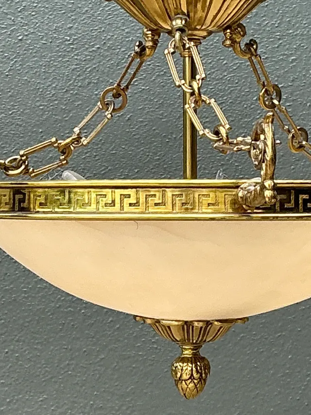 Vintage Metal and Glass Greek Key Pendant Light — additional photo 8