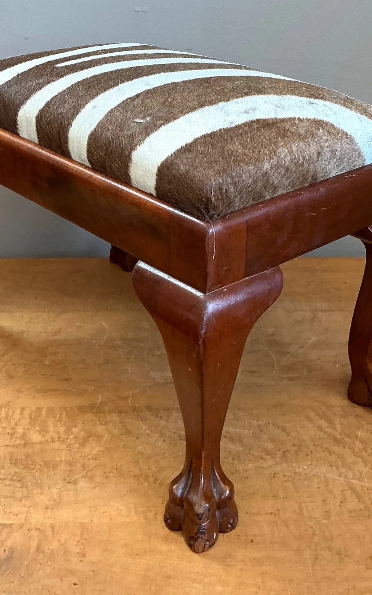Vintage Zebra Upholstered Claw Foot Stool — additional photo 6