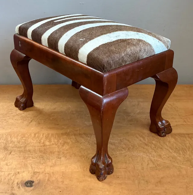 Vintage Zebra Upholstered Claw Foot Stool — additional photo 6