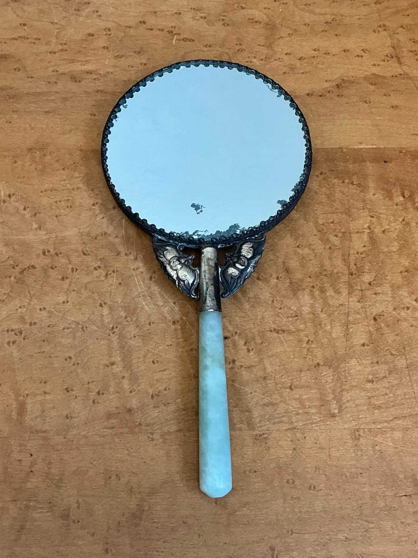 Vintage Floral Motif Metal Hand Mirror — additional photo 1