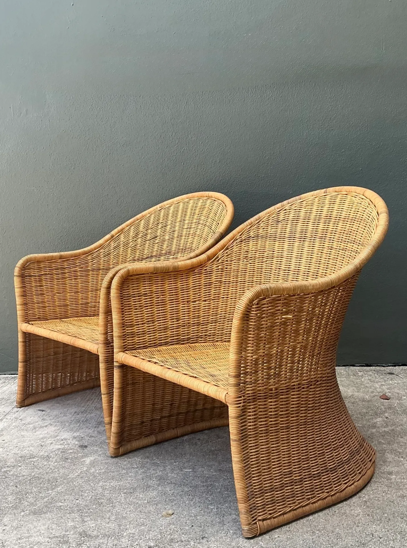 Vintage Rattan Scoop Chairs - A Pair — additional photo 2
