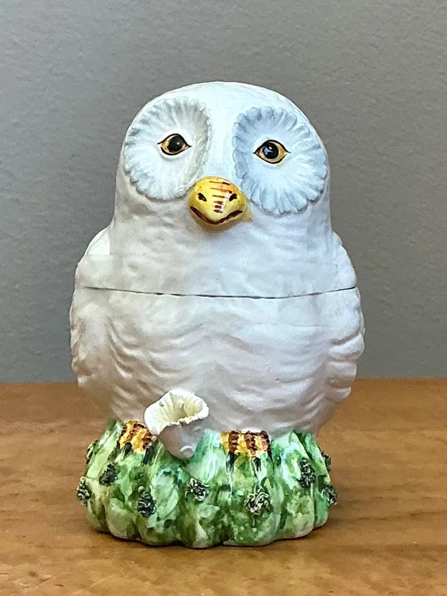 Vintage Italian Owl Ceramic Lidded Trinket Box — additional photo 2
