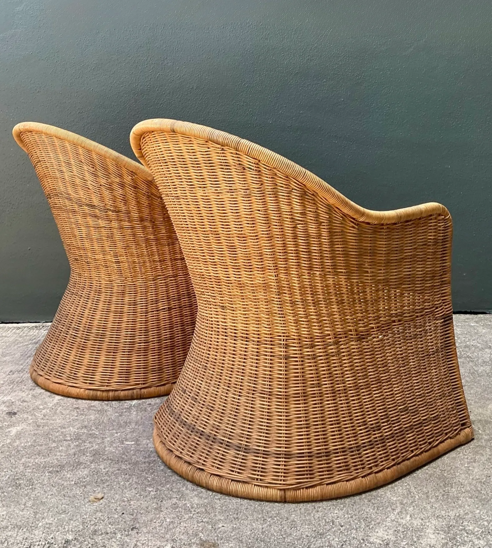 Vintage Rattan Scoop Chairs - A Pair — additional photo 1