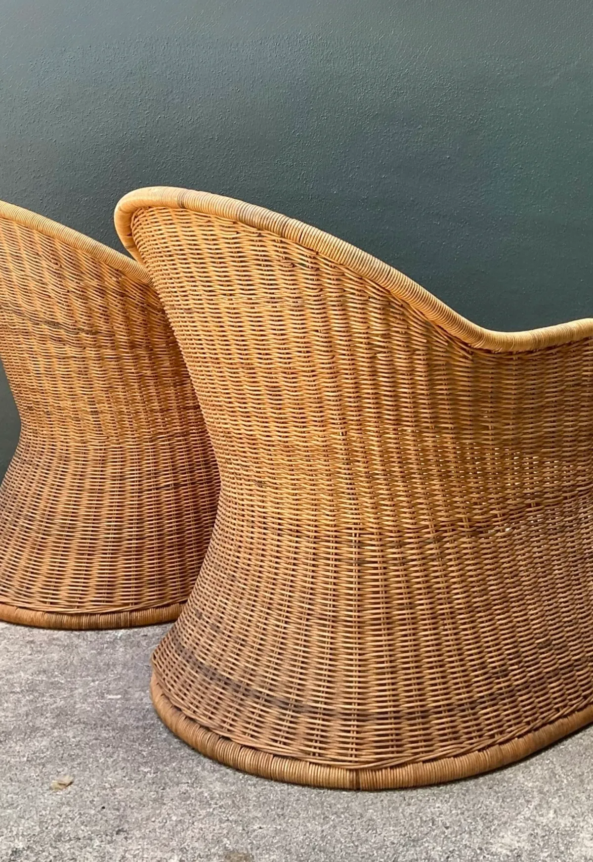 Vintage Rattan Scoop Chairs - A Pair