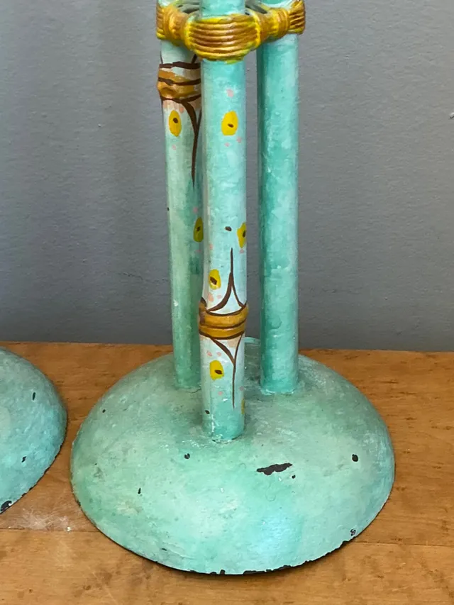 Vintage Distressed Hand-Painted Metal Lamps - Pair — additional photo 6