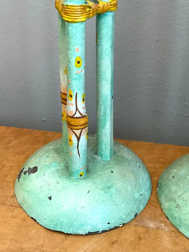 Vintage Distressed Hand-Painted Metal Lamps - Pair — additional photo 7