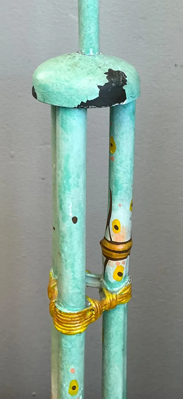 Vintage Distressed Hand-Painted Metal Lamps - Pair — additional photo 1