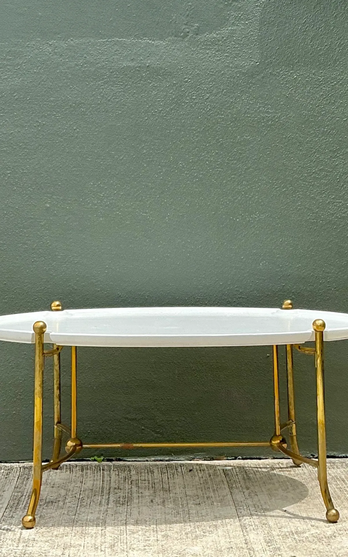 Vintage Brass and Wood Oval Coffee Table — additional photo 7
