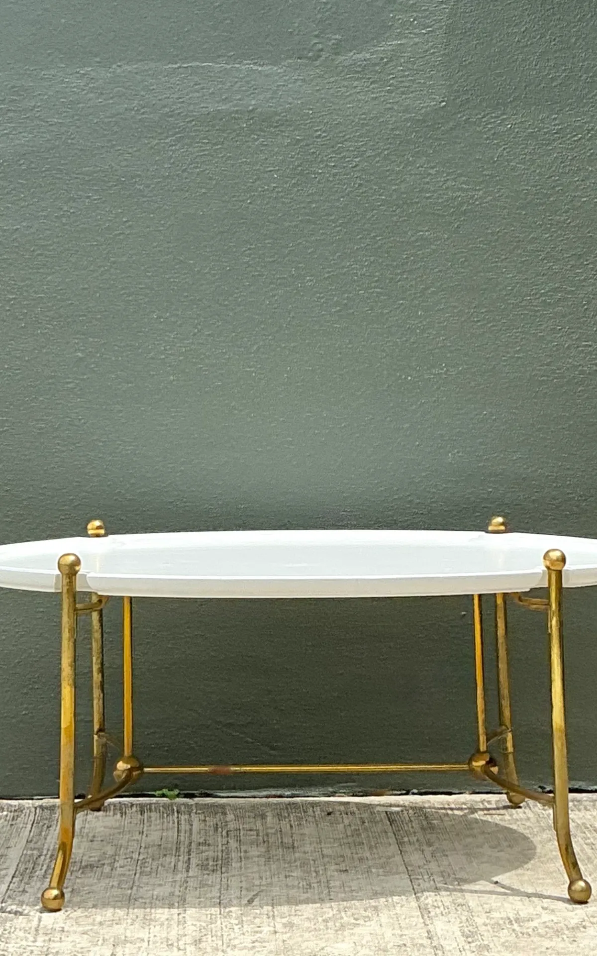 Vintage Brass and Wood Oval Coffee Table — additional photo 5