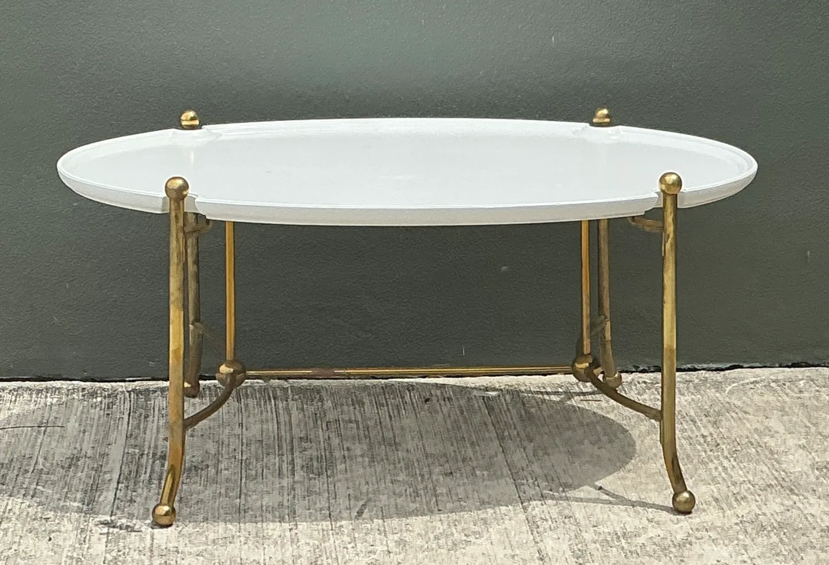 Vintage Brass and Wood Oval Coffee Table — additional photo 3