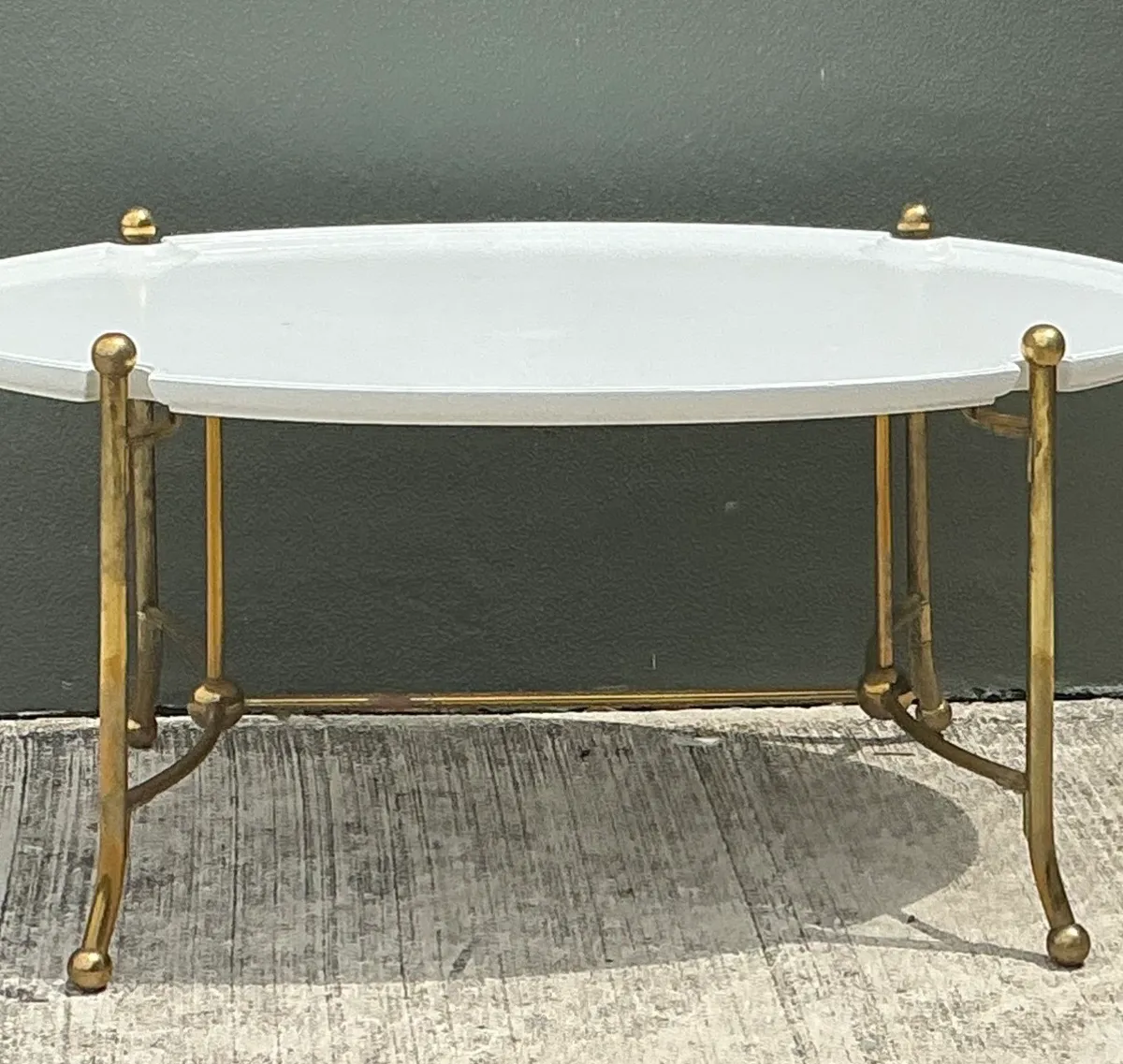 Vintage Brass and Wood Oval Coffee Table — additional photo 3