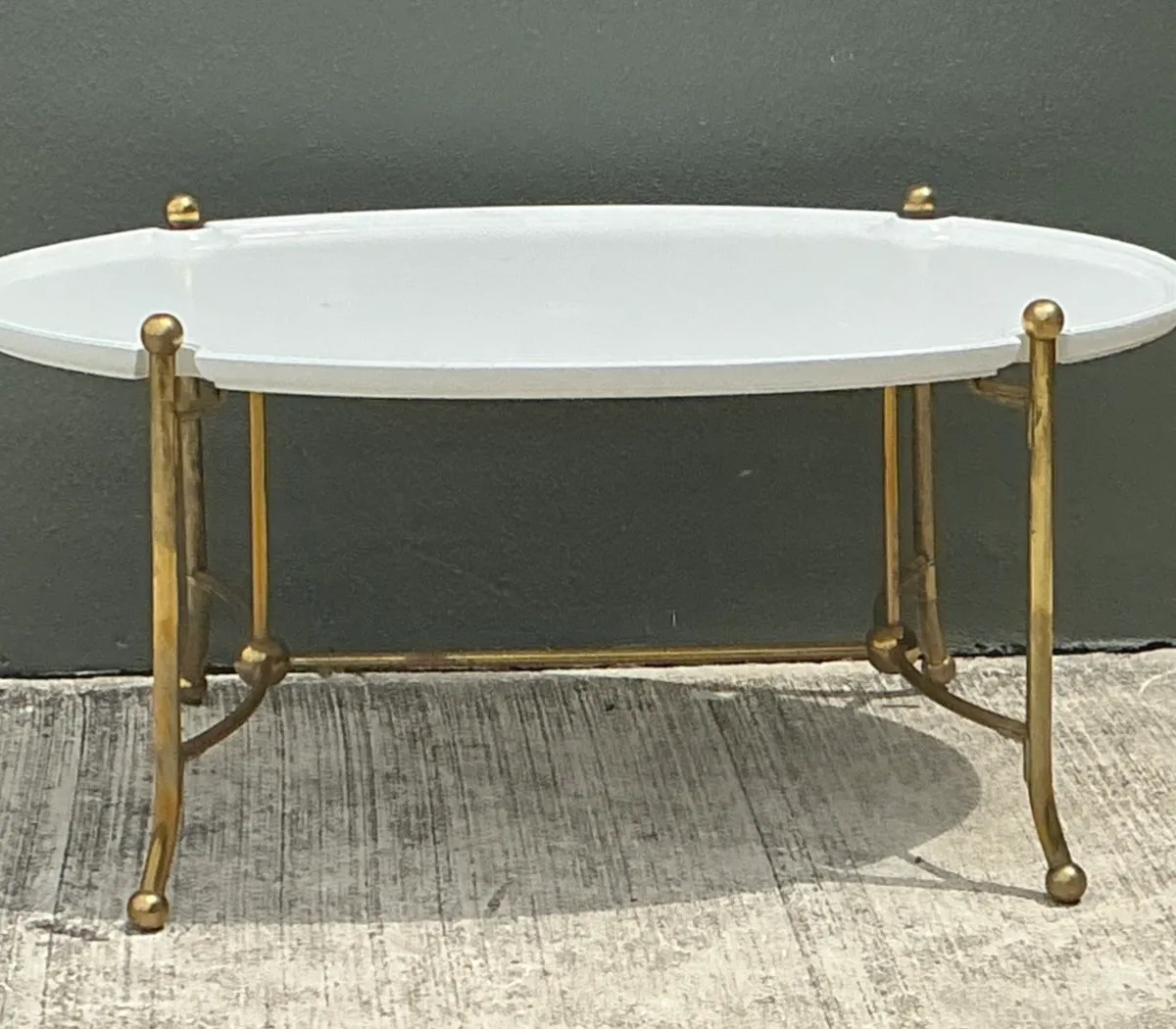 Vintage Brass and Wood Oval Coffee Table — additional photo 1
