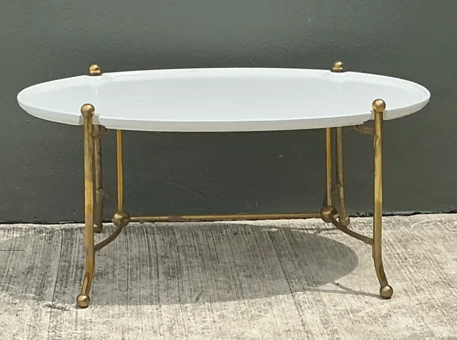 Vintage Brass and Wood Oval Coffee Table — additional photo 1
