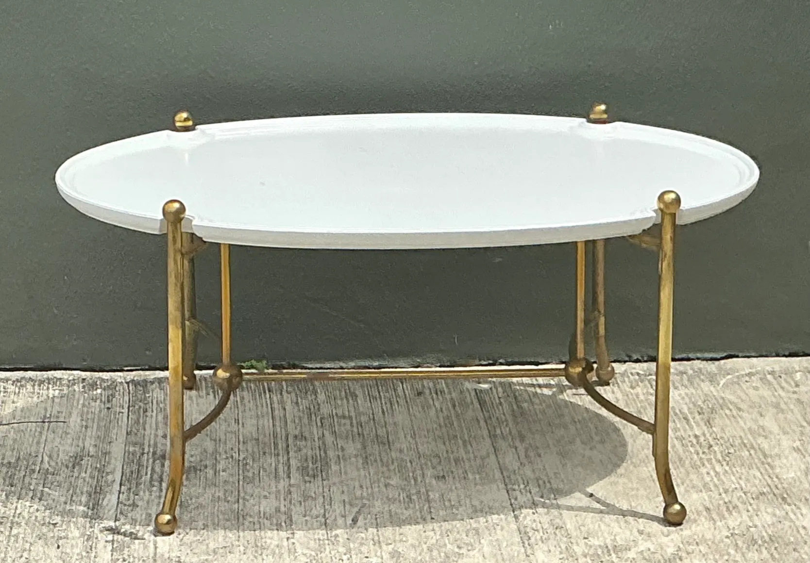 Vintage Brass and Wood Oval Coffee Table — additional photo 8