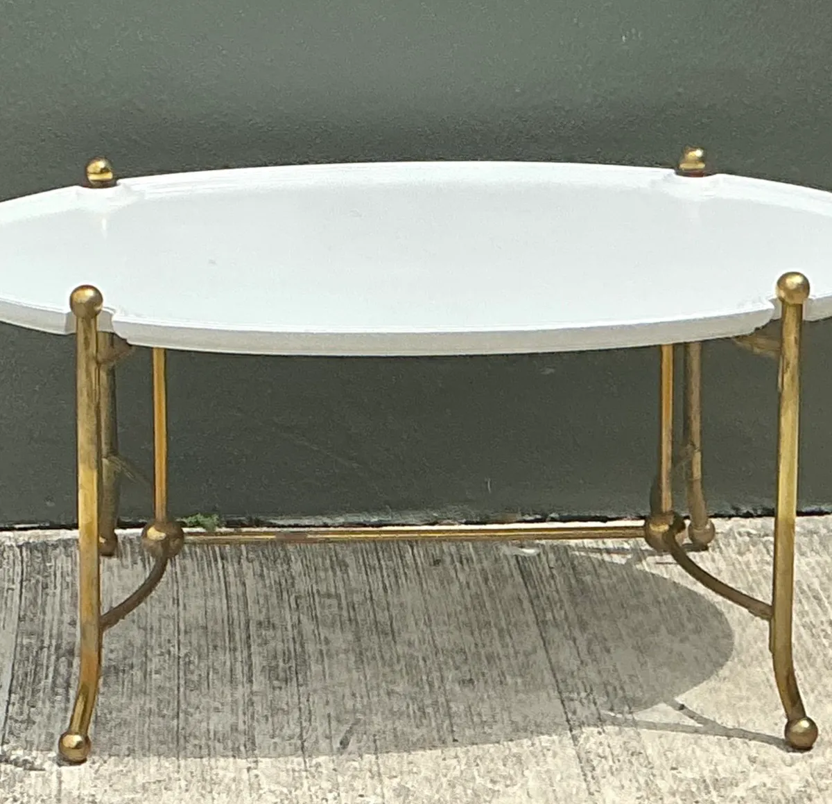 Vintage Brass and Wood Oval Coffee Table — additional photo 8