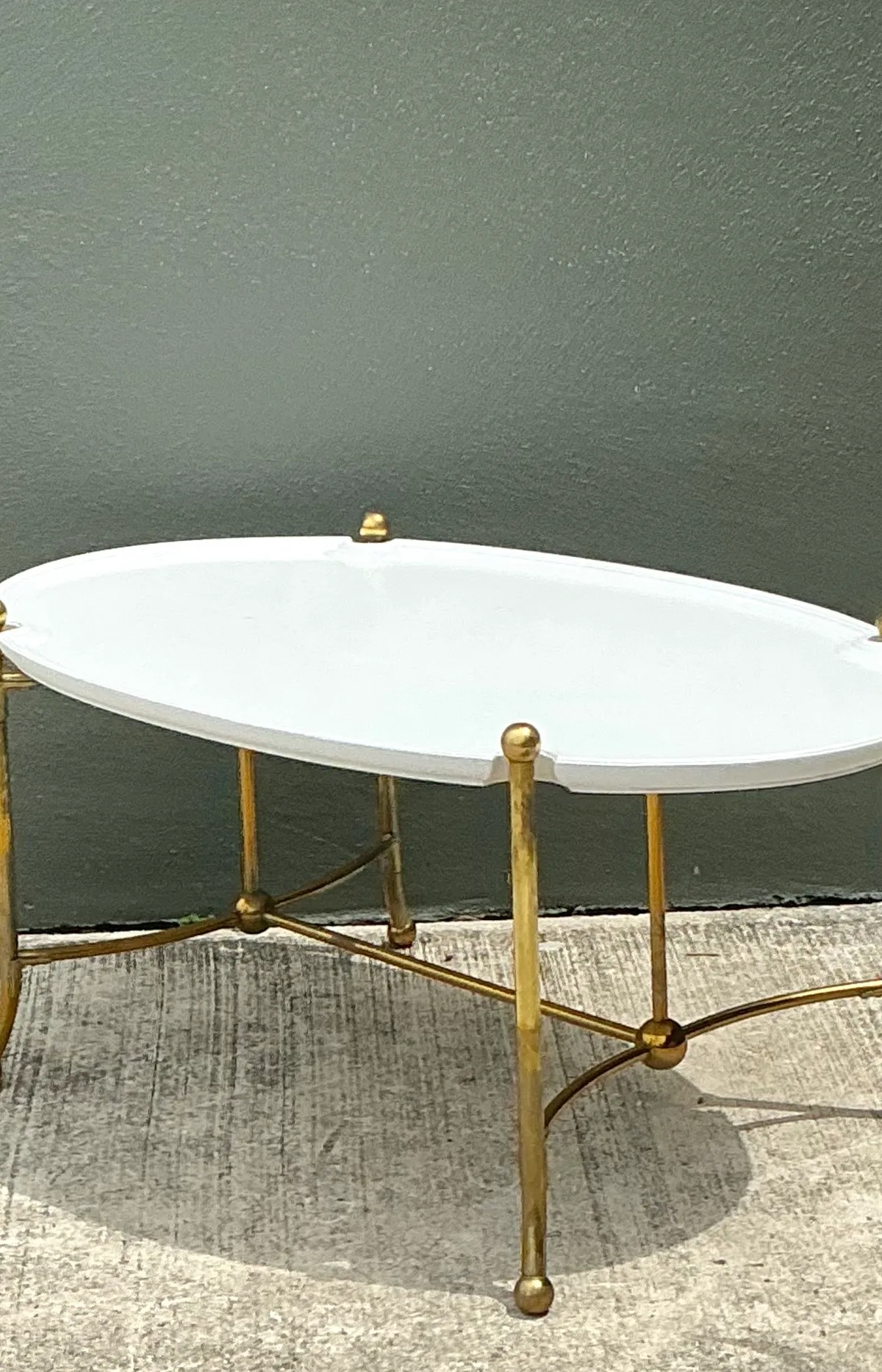Vintage Brass and Wood Oval Coffee Table — additional photo 4