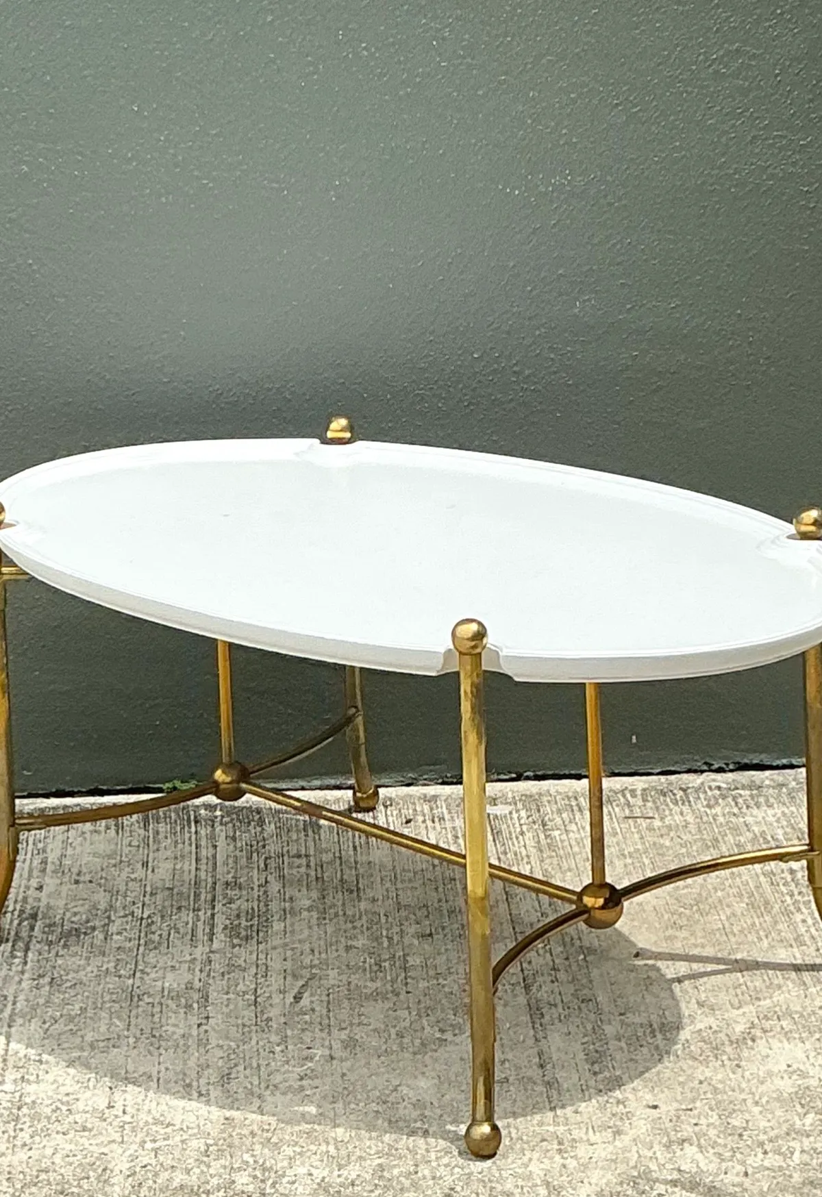 Vintage Brass and Wood Oval Coffee Table — additional photo 2