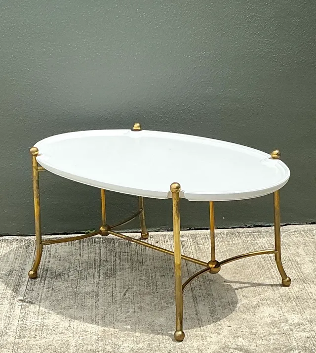 Vintage Brass and Wood Oval Coffee Table — additional photo 2